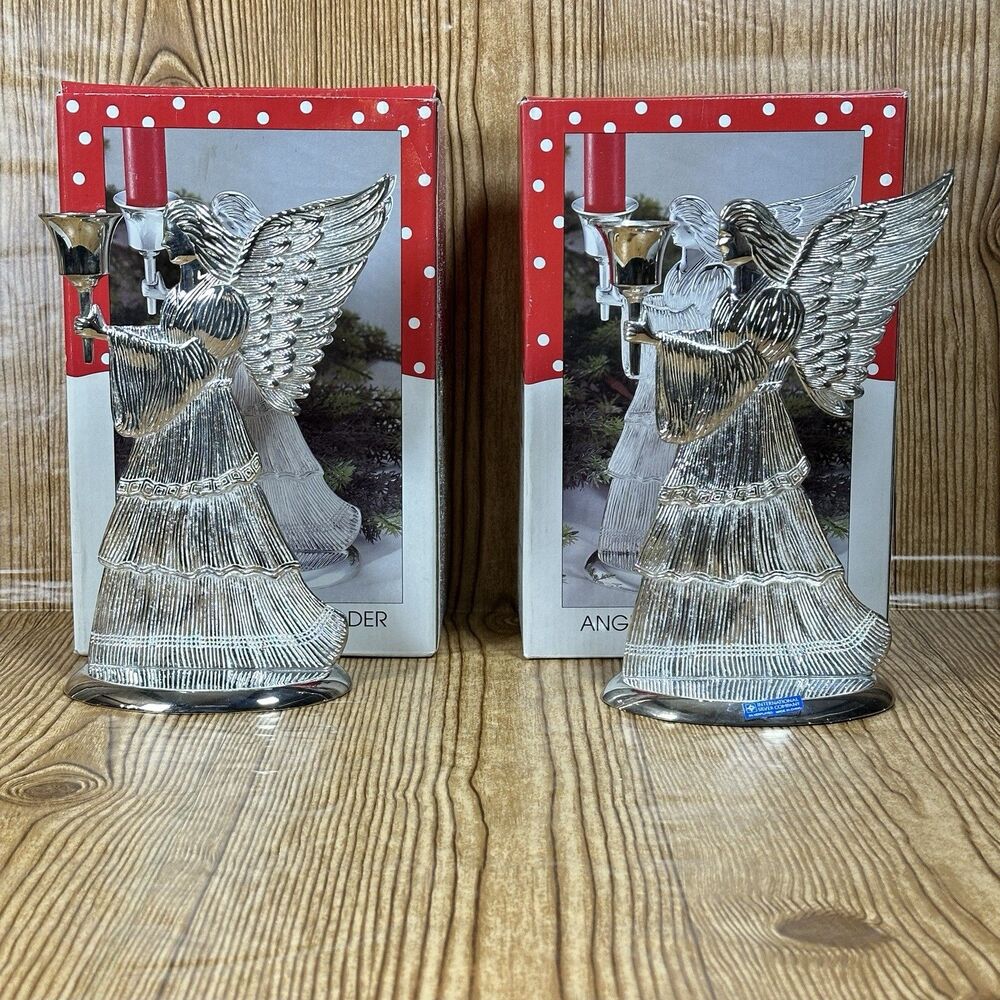 International Christmas Silver plated 1995 Angel Candle Holder 9inches Set of 2